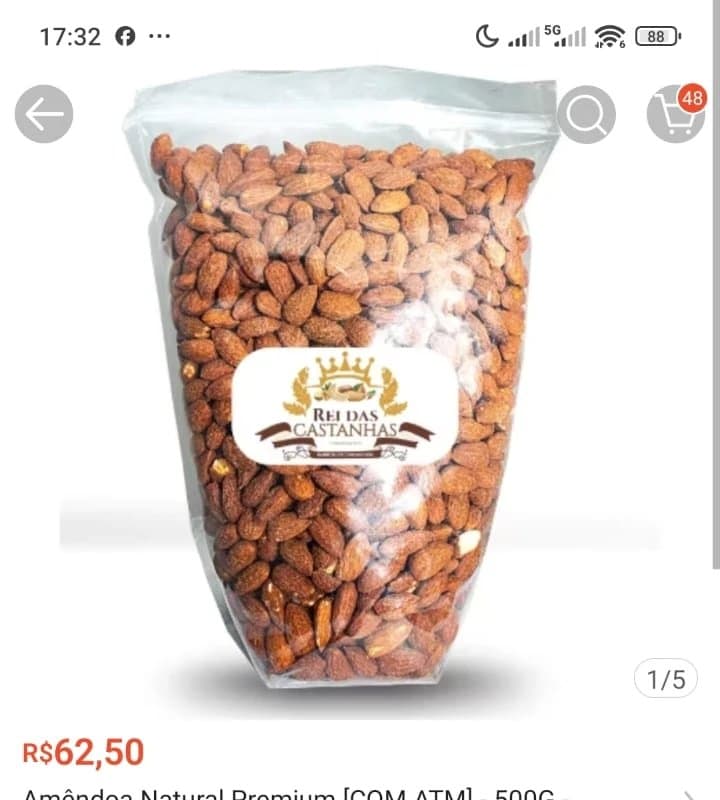 Amêndoa Natural Premium 500g - Rei das Castanhas