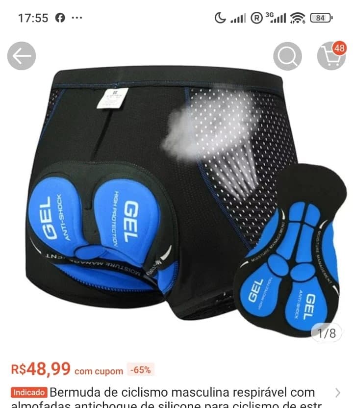 Bermuda de Ciclismo Masculina Respirável Com Almofadas Antichoque de Silicone