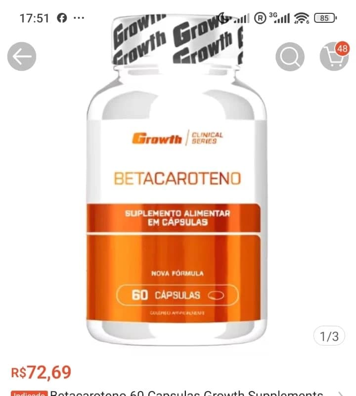 Betacaroteno 60 Cápsulas Growth Supplements