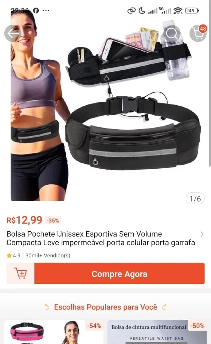 Bolsa Pochete Unissex Esportiva Sem Volume Compacta Leve Impermeável Porta Celular Porta Garrafa
