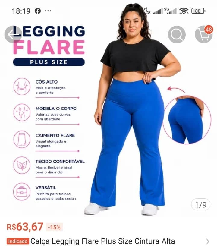 Calça Legging Flare Plus Size Cintura Alta Feminina