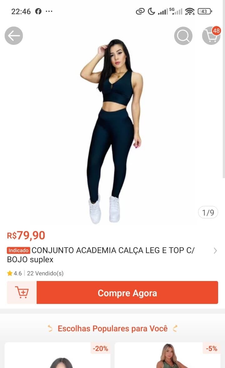 Conjunto Academia Calça Leg e Top Com Bojo Suplex