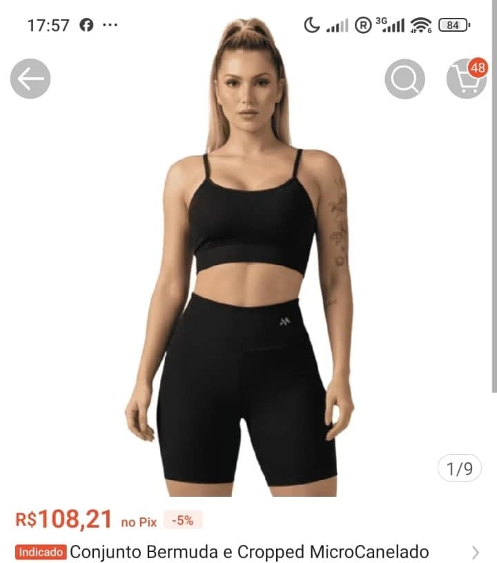 Conjunto Bermuda e Cropped MicroCanelado Premium Poliamida Cós Alto e Zero Transparência