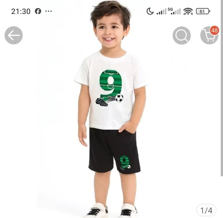Conjunto Infantil Camiseta+Short de Moletom Esportivo Numero 9 Futebol