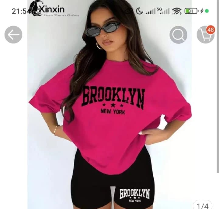 Conjunto Short+Camiseta Feminino Academia Brooklyn Confortável Estilosa