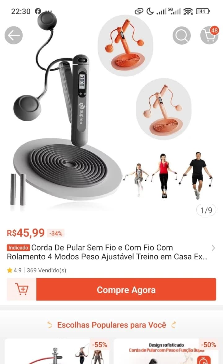 Corda De Pular Sem Fio e Com Fio Com Rolamento 4 Modos Peso Ajustável Treino em Casa