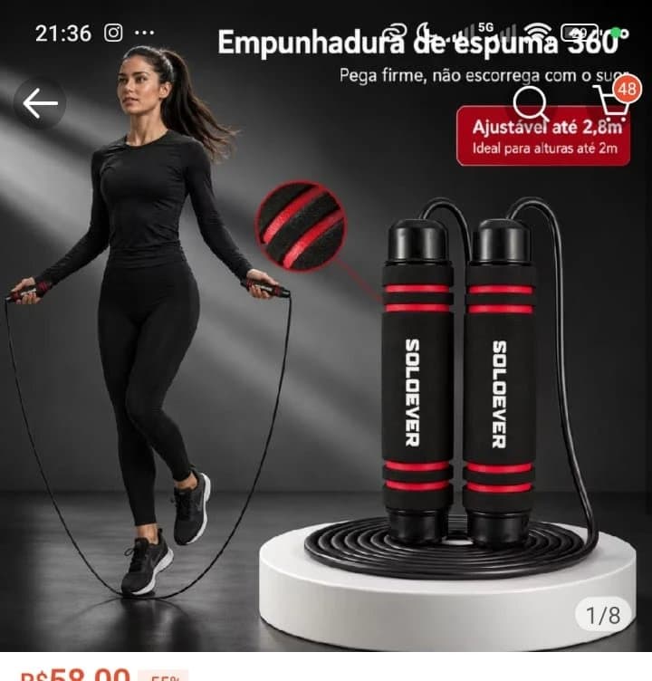 Soloever Corda de Pular com Rolamento e Peso de Giro Empunhadura de Espuma Antiderrapante