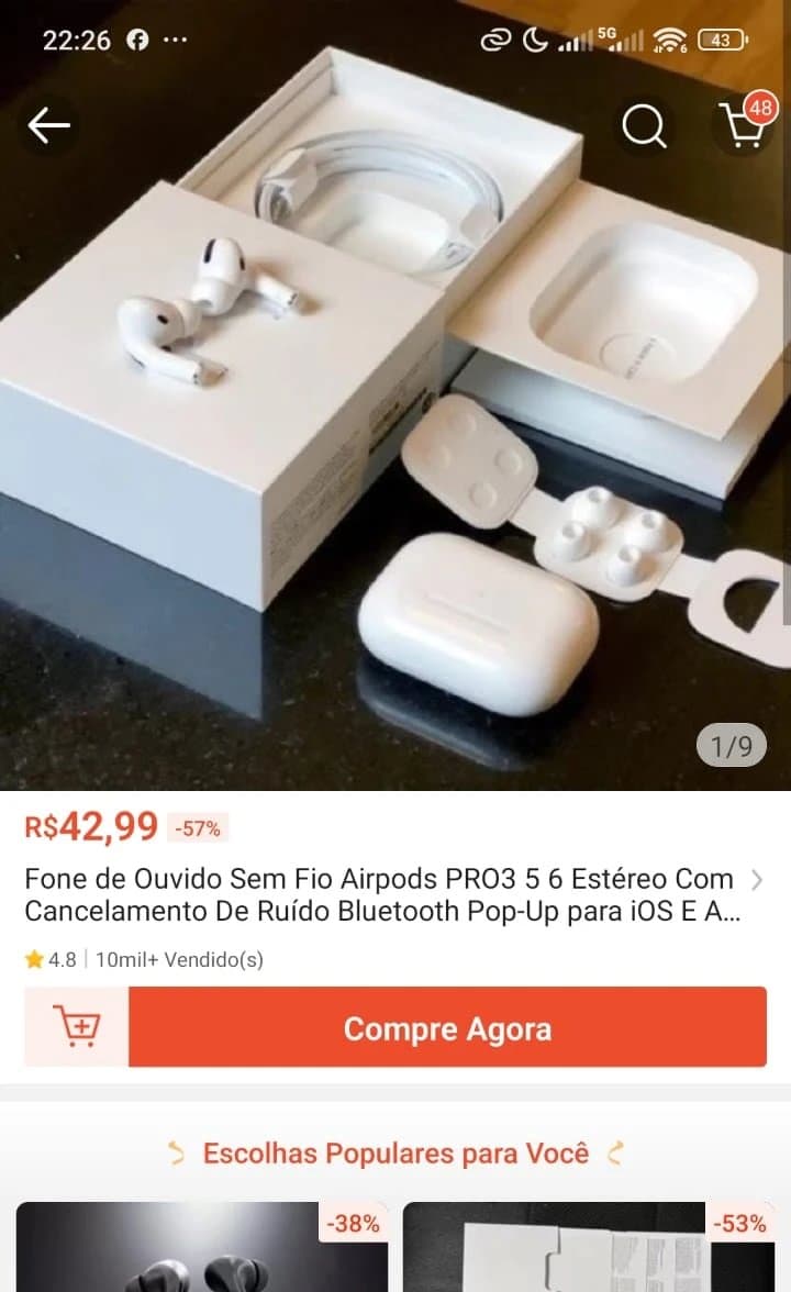 Fone de Ouvido Sem Fio Airpods Pro3 5 6 Estéreo Com Cancelamento De Ruído Bluetooth Pop-Up