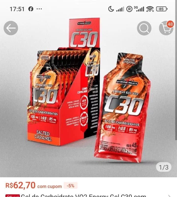 Gel de Carboidrato VO2 Energy Gel C30 com Cafeína 450g Integralmédica 10 unid