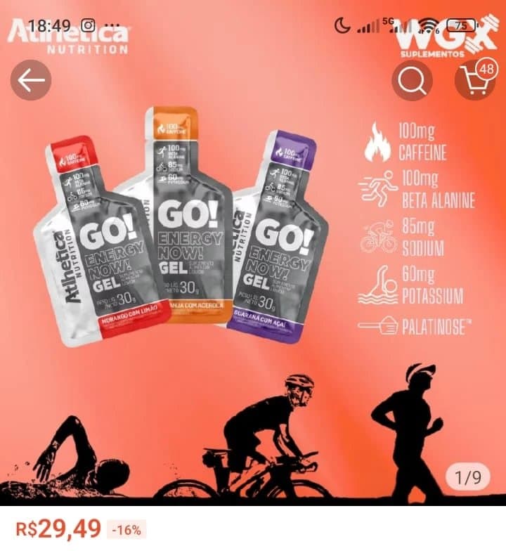 GO! Energy Now Gel - Atlhetica Nutrition - Carboidrato em Gel - Caixa com 10 Sachês de 30g