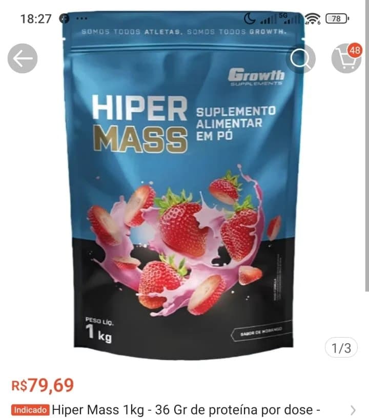 Hiper Mass 1kg - 36g de Proteína por Dose - Original - Growth Supplements