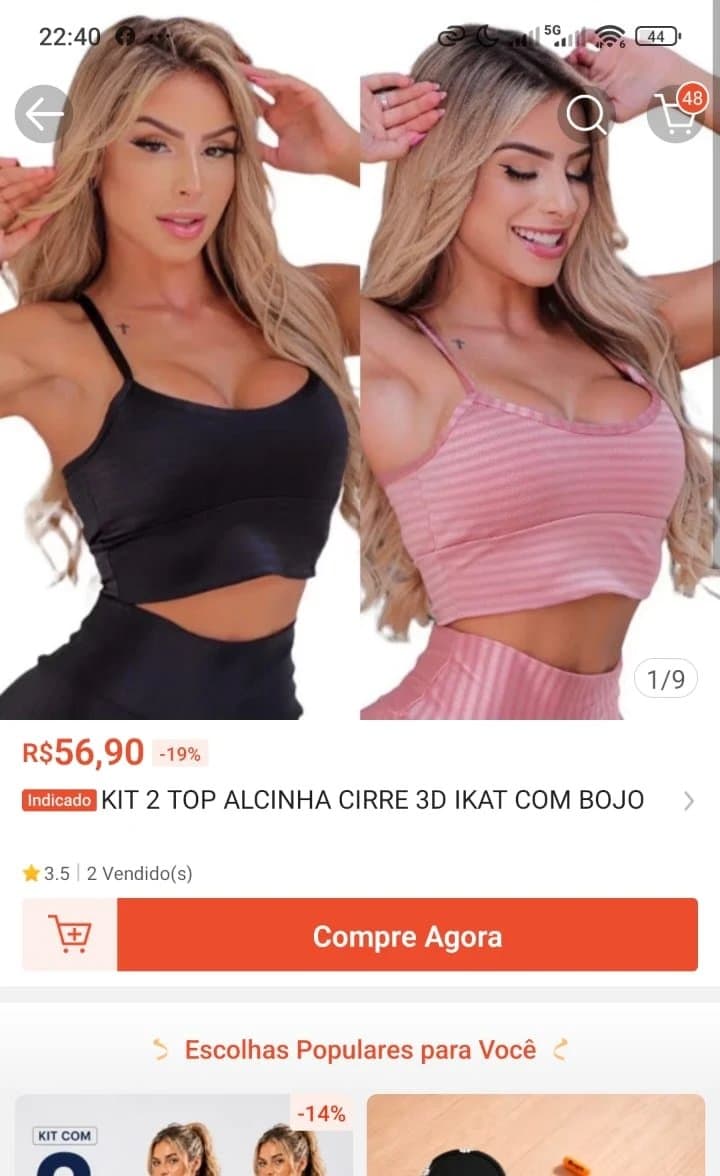 Kit 2 Top Alcinha Cirre 3D Ikat Com Bojo