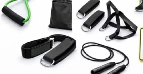 Kit 20 Itens Treino em Casa: Elásticos Extensor + Mini Band + Thera Band + Corda De Pular + Guia