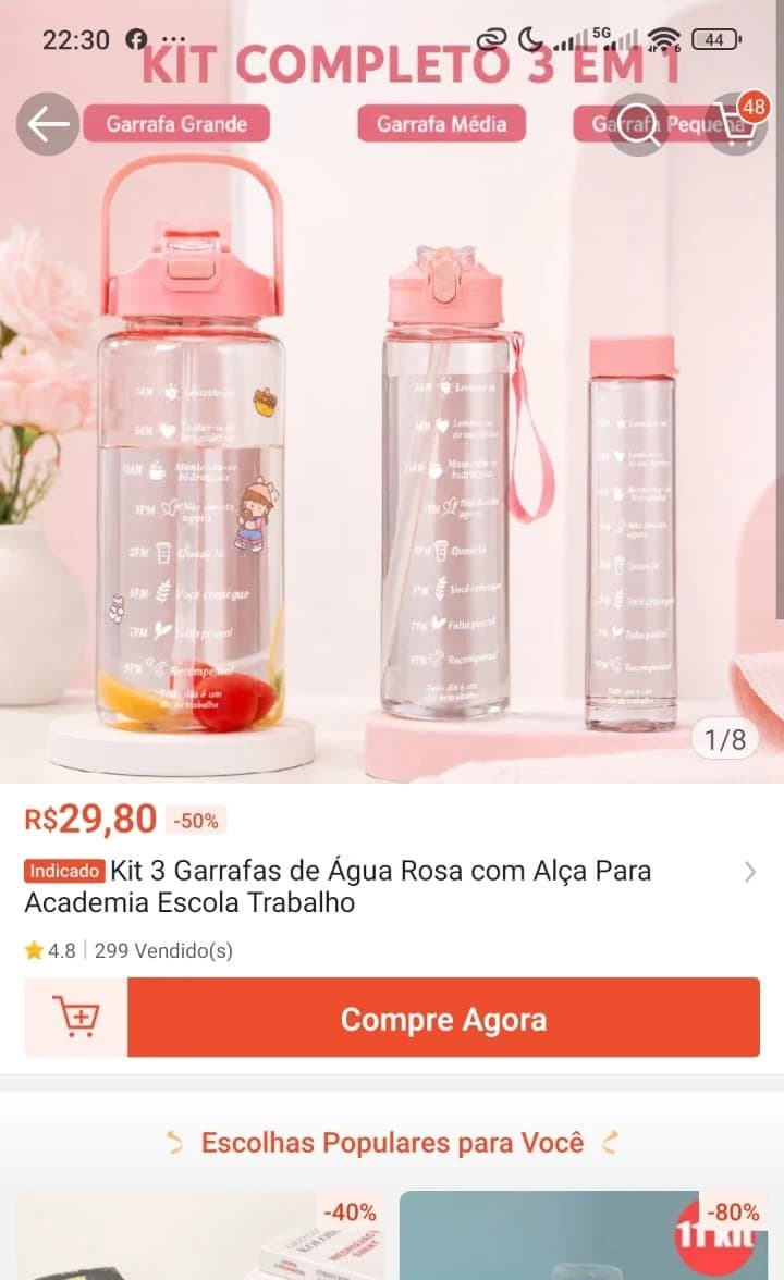 Kit 3 Garrafas de Água Rosa com Alça Para Academia Escola Trabalho