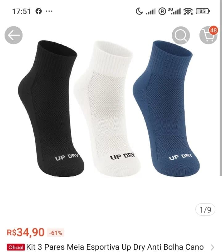 Kit 3 Pares Meia Esportiva Up Dry Anti Bolha Cano Médio Corrida Bike Ciclismo Caminhada Academia