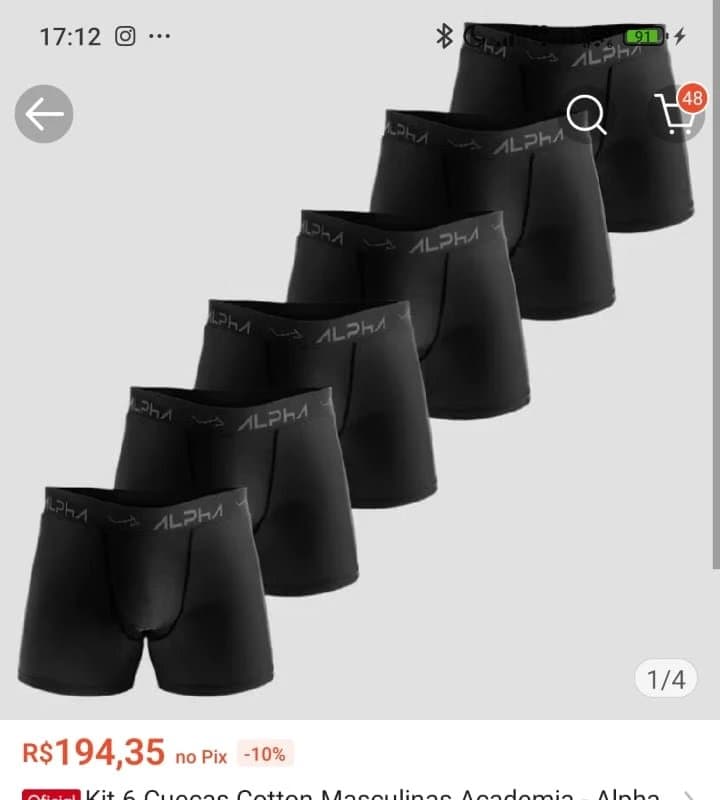 Kit 6 Cuecas Cotton Masculinas Academia - Alpha