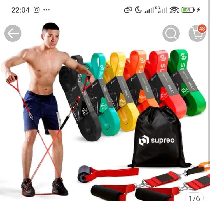 Kit 6 Super Band Elásticos Extensor Treino Em Casa 6 Intensidades Borracha Leve e Extra Forte