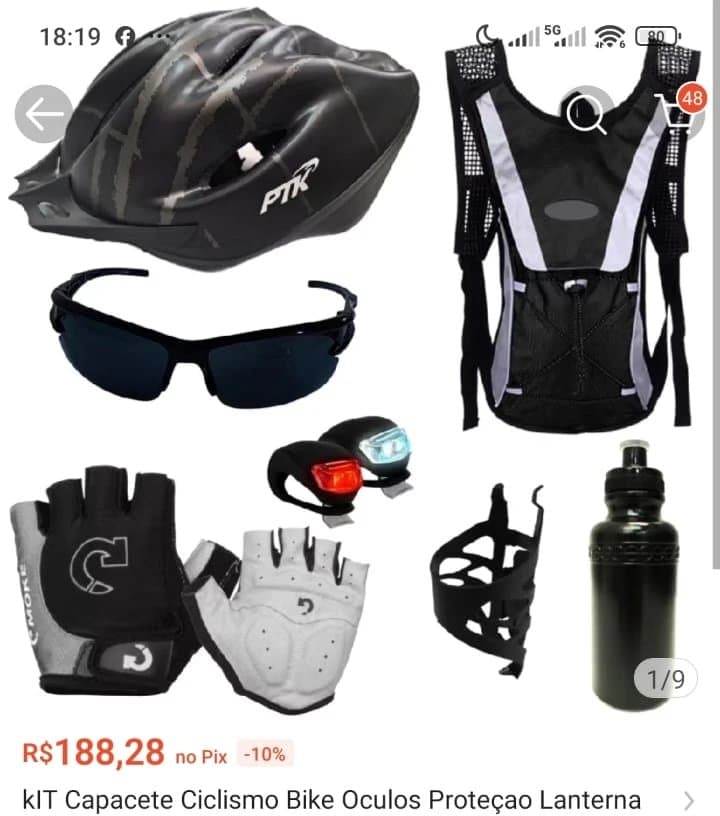 Kit Capacete Ciclismo Bike Óculos Proteção Lanterna Led Bicicleta Luva Meio Dedo Garrafa Água Suporte