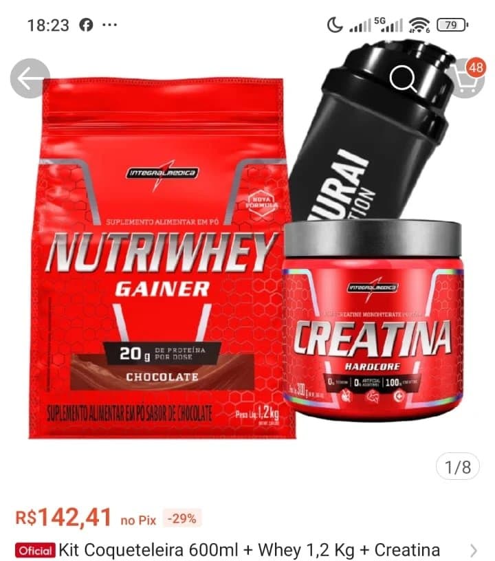 Kit Coqueteleira 600ml + Whey 1,2 Kg + Creatina 300g - Integral Médica