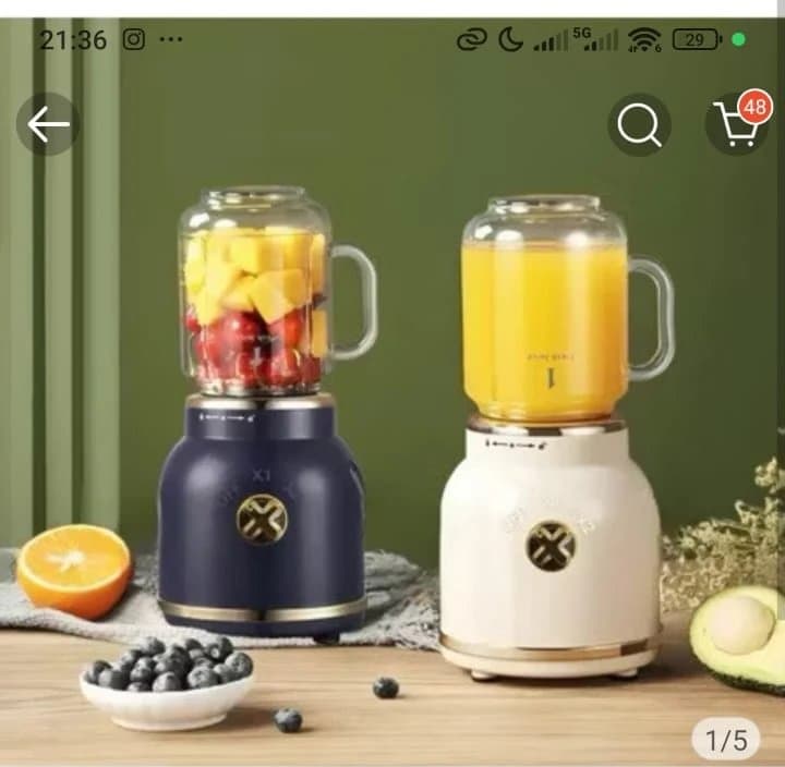 Mini Liquidificador Portátil Copo Caneca 500ml e 450ml Com 10 Lâminas, Tampa, Canudo e Copo