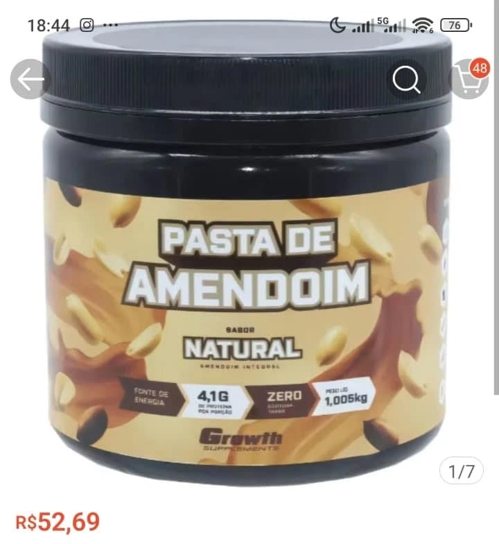 Pasta Amendoim Integral Growth Supplements 1kg Fonte Nutrientes Natural