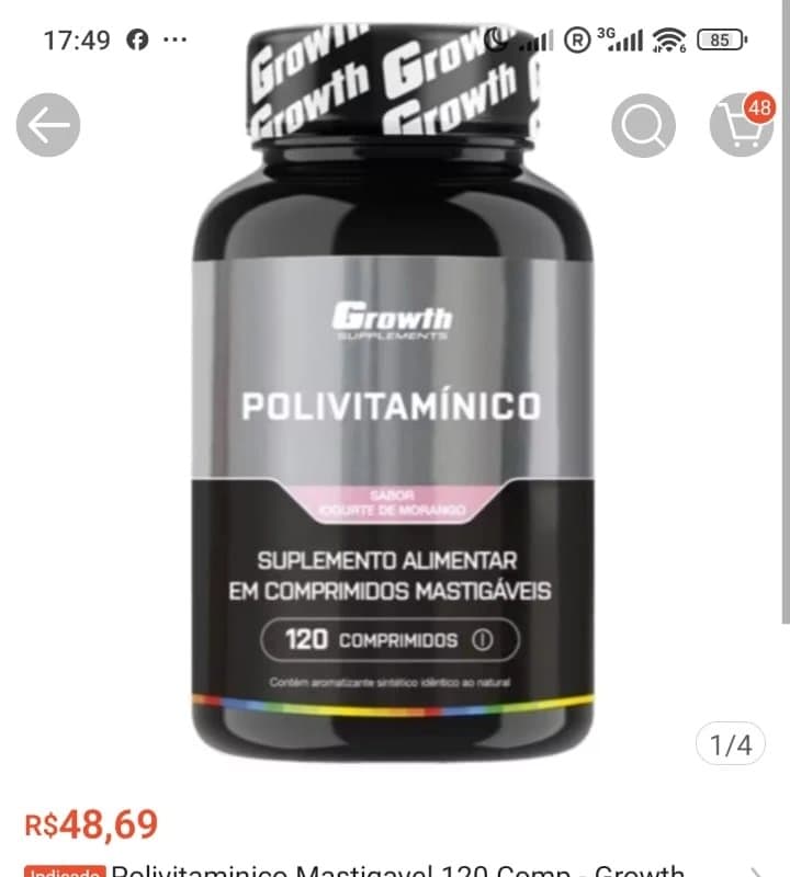 Polivitamínico Mastigável 120 Comprimidos - Growth Supplements Original