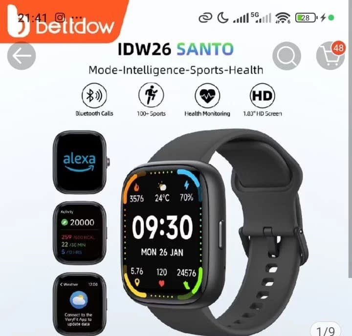 Bettdow Smartwatch com Alexa Assistente de Voz Frequência Cardíaca em Tempo Real IP67 À Prova D'água