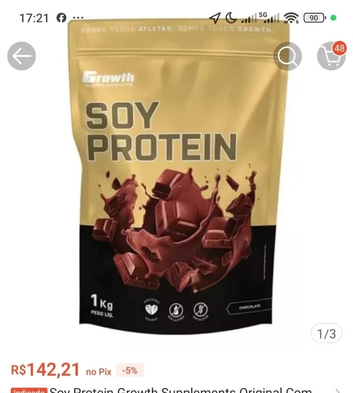 Soy Protein Growth Supplements Original Com Nota Fiscal 1 Kg - Proteína Da Soja