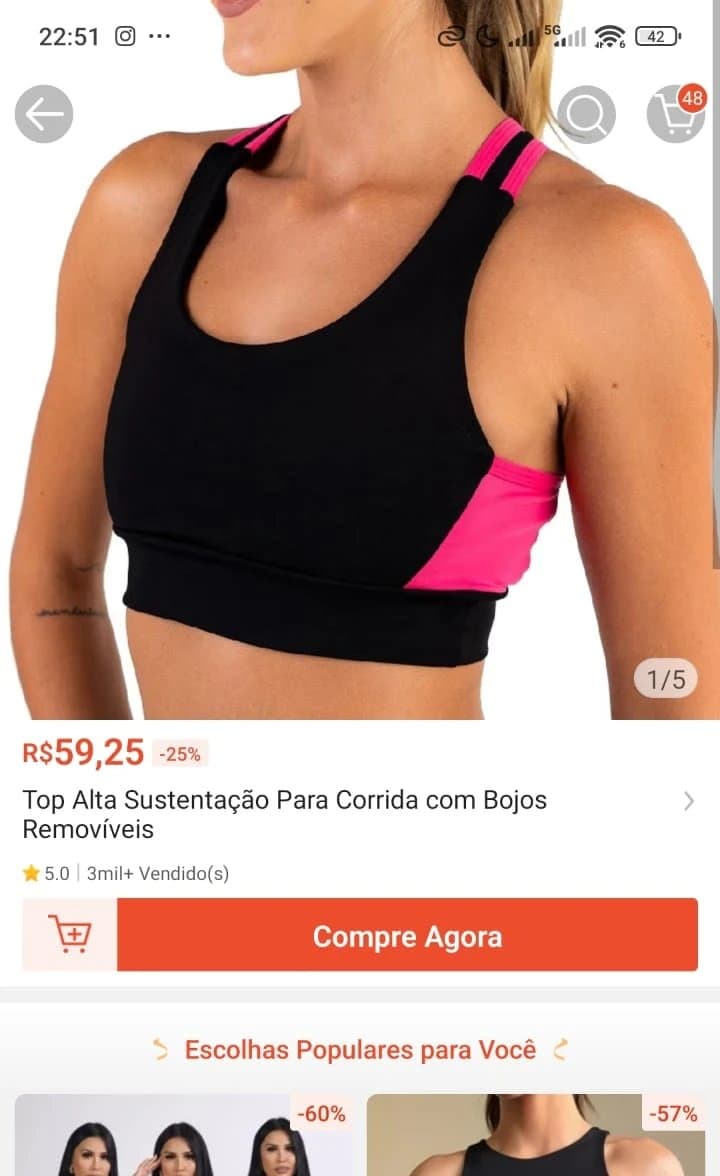 Top Alta Sustentação Para Corrida com Bojos Removíveis