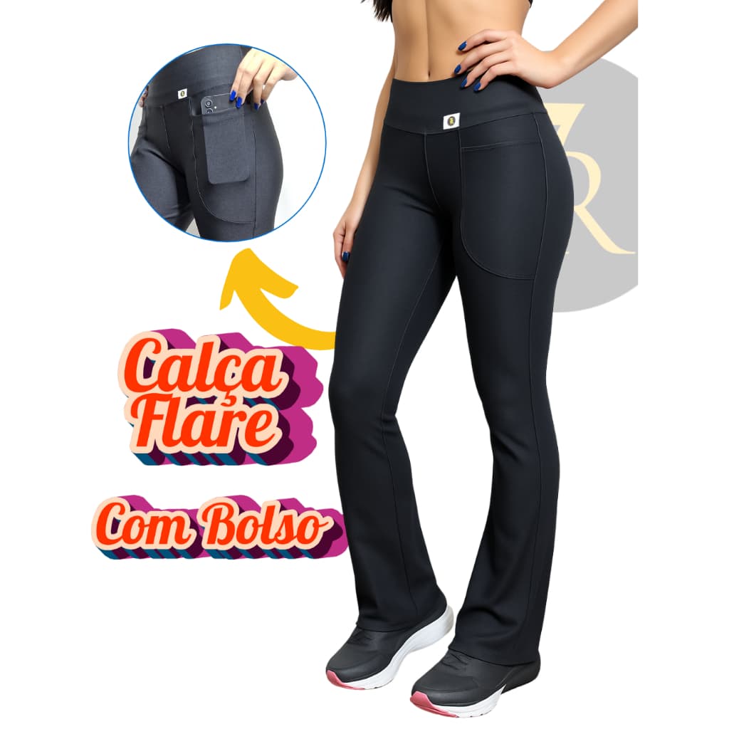Calça Flare Feminina com 02 Bolsos 7 Regras, Zero Transparência, Cintura Alta, Tipo Bailarina